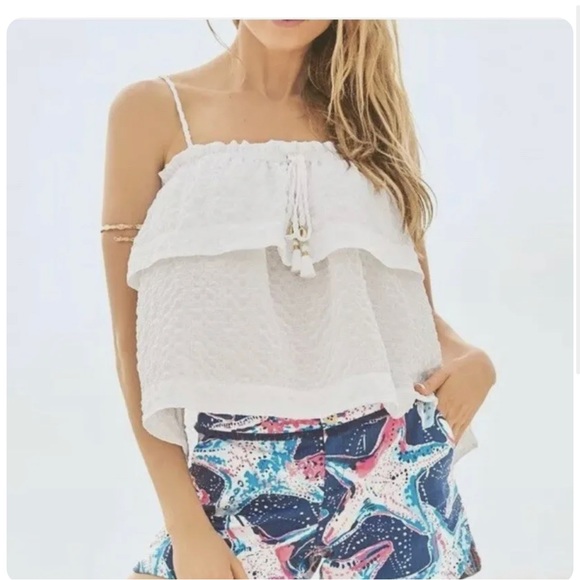 Lilly Pulitzer Mays Tank Top Textured White Ruffled Flounce Size S - Picture 1 of 8